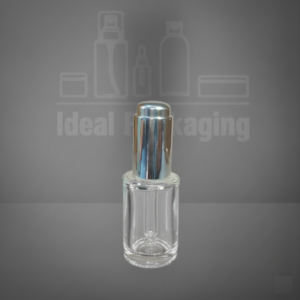 Flacon en verre transparent 15 ml - pp18 - avec pipette bouton argent