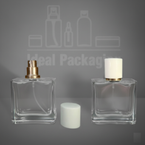Parfum carre avec filtage 50 ml + spray dore bouchon blanc