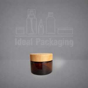 Pot en verre marron 50 gr avec couvercle en bois
